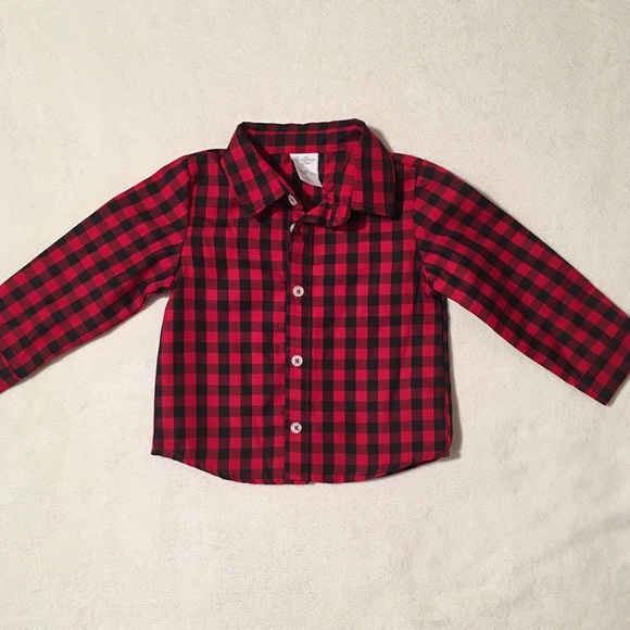 Baby Boy Buffalo Red Plaid Button Down Sz 12 Mo - Picture 1 of 5
